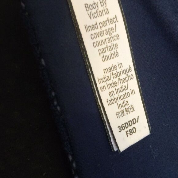 Victoria's Secret navy blue padded lined underwire bra, lace overlay 36DDD - Picture 7 of 9